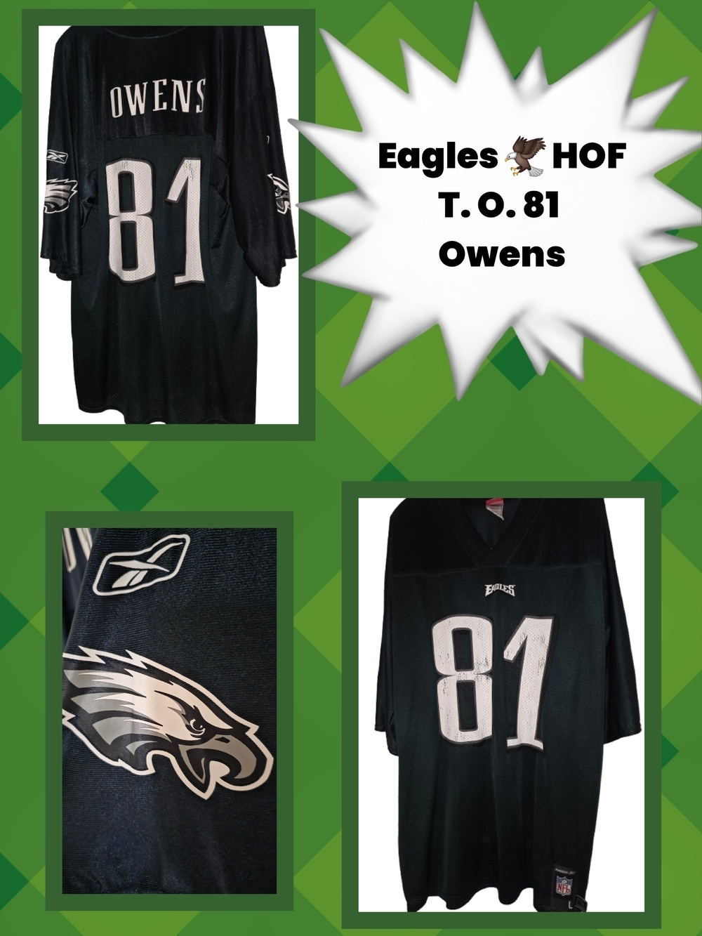 📣 Vintage Reebok NFL 🏈 PA Eagles 🦅 HOF T.O. Owens #81 Game Jersey Size L
